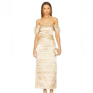 Aje Gold Zara Gathered Midi Dress
